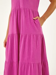 Roman Pink Tiered Midi Smock Dress - Image 6 of 6