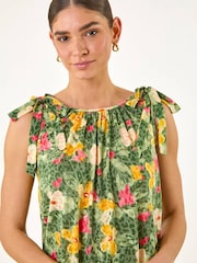 Roman Green Floral Print Bow Detail Top - Image 1 of 5