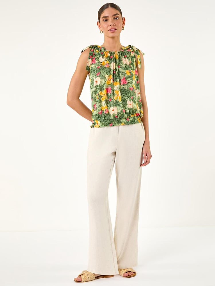 Roman Green Floral Print Bow Detail Top - Image 2 of 5 Roman Green Floral Print Bow Detail Top - Image 2 of 5