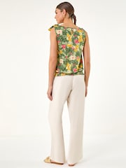 Roman Green Floral Print Bow Detail Top - Image 3 of 5