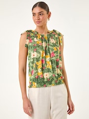 Roman Green Floral Print Bow Detail Top - Image 4 of 5
