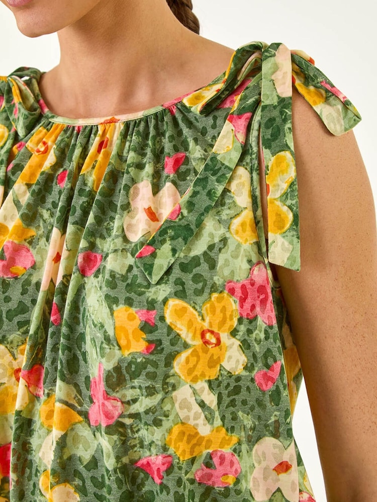 Roman Green Floral Print Bow Detail Top - Image 5 of 5 Roman Green Floral Print Bow Detail Top - Image 5 of 5