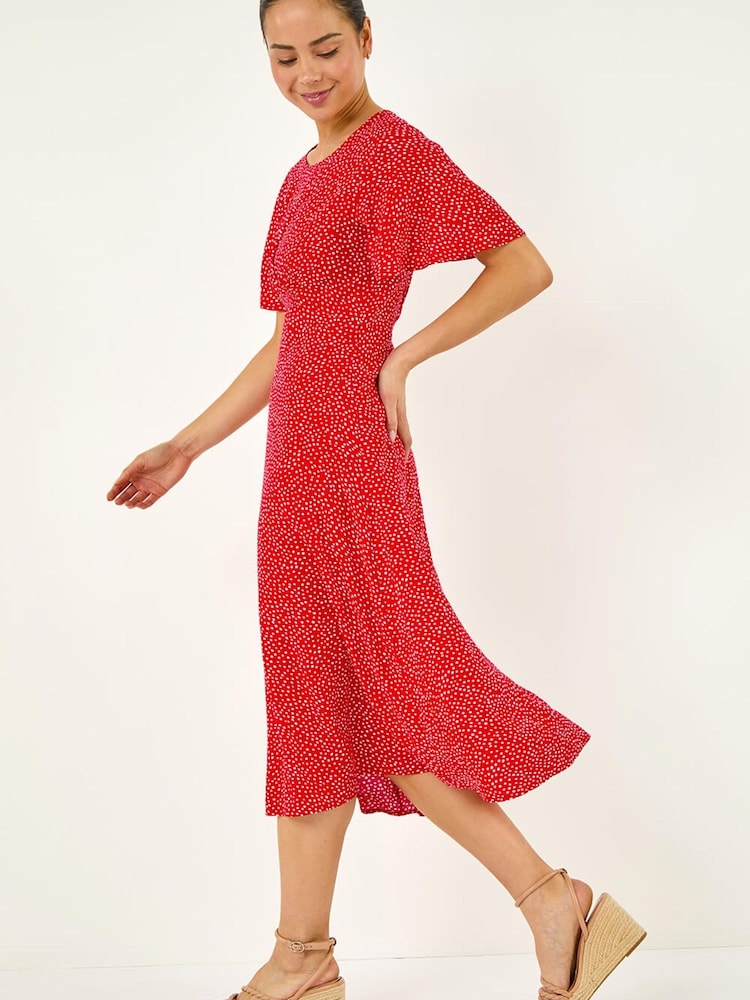 Roman Red Petite Polka Dot Midi Dress - Image 1 of 5