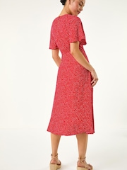 Roman Red Petite Polka Dot Midi Dress - Image 2 of 5