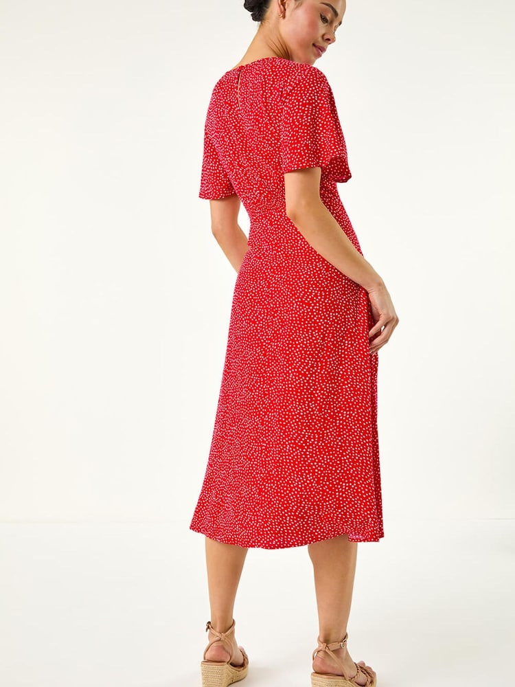 Roman Red Petite Polka Dot Midi Dress - Image 2 of 5