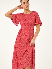 Roman Red Petite Polka Dot Midi Dress - Image 4 of 5