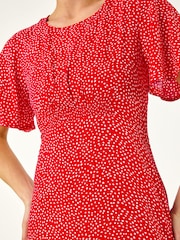 Roman Red Petite Polka Dot Midi Dress - Image 5 of 5