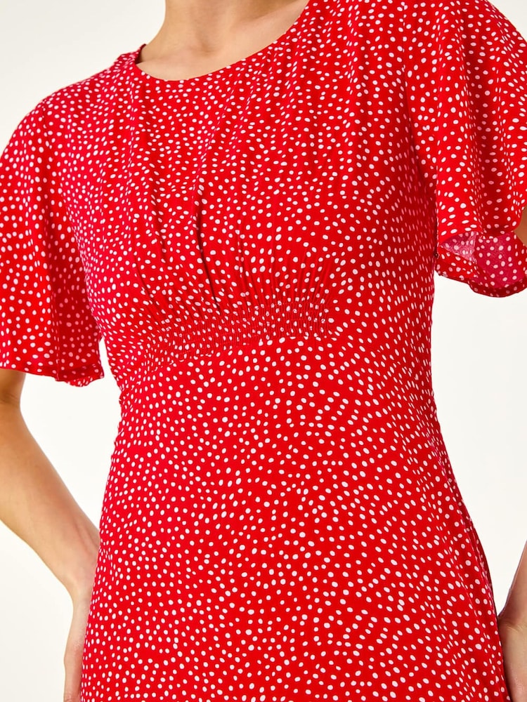 Roman Red Petite Polka Dot Midi Dress - Image 5 of 5