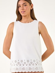 Roman White Cut Out Hem Stretch Vest Top - Image 1 of 4