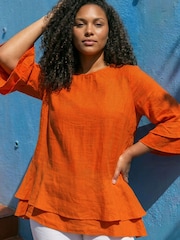 Roman Orange Curve Layered Sleeve Blouse - Image 1 of 4