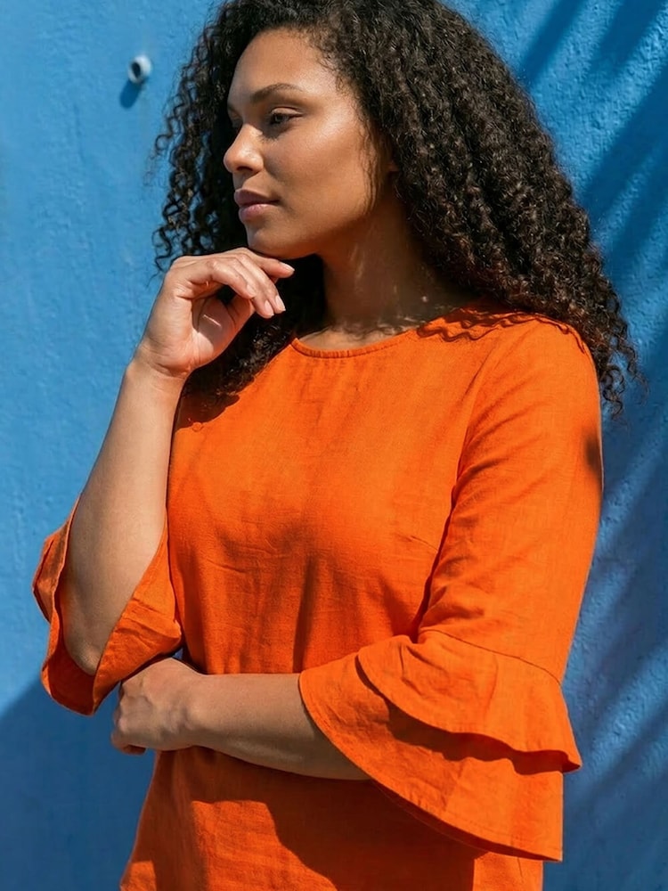 Roman Orange Curve Layered Sleeve Blouse - Image 2 of 4