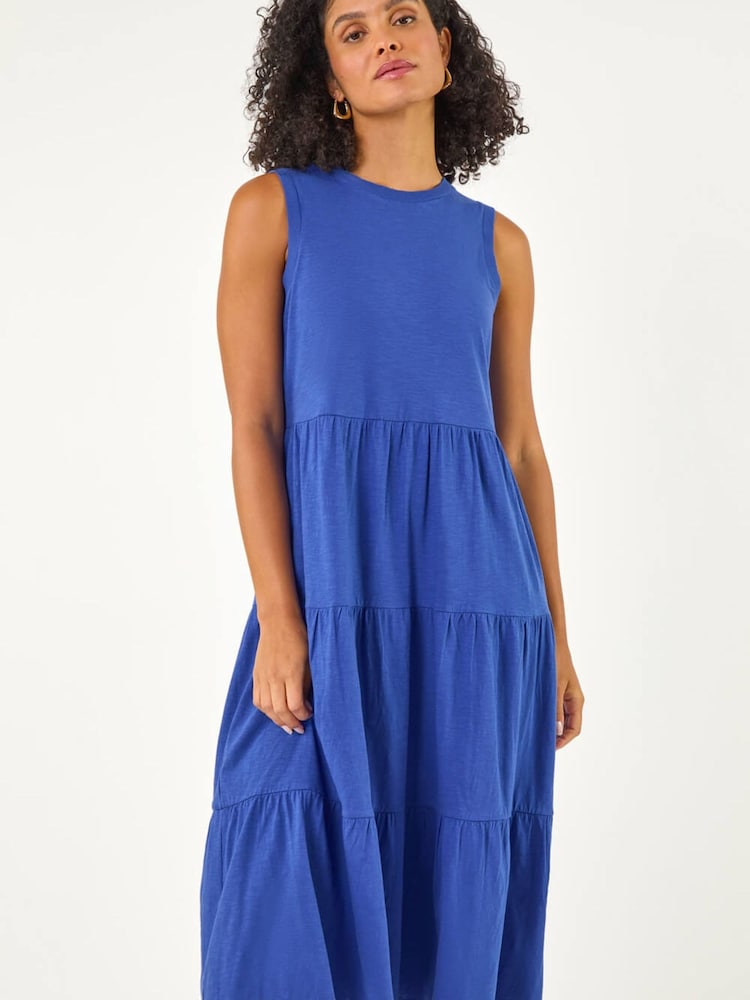 Roman Blue Tiered Midi Smock Dress - Image 1 of 5