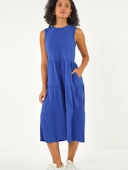 Roman Blue Tiered Midi Smock Dress - Image 3 of 5