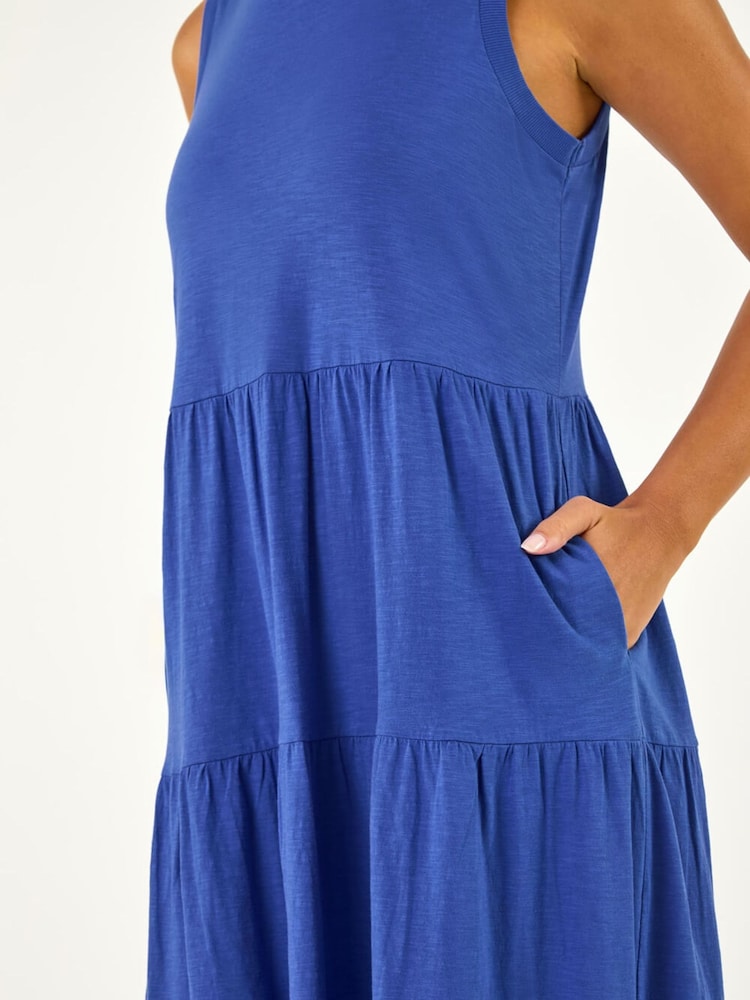 Roman Blue Tiered Midi Smock Dress - Image 6 of 6