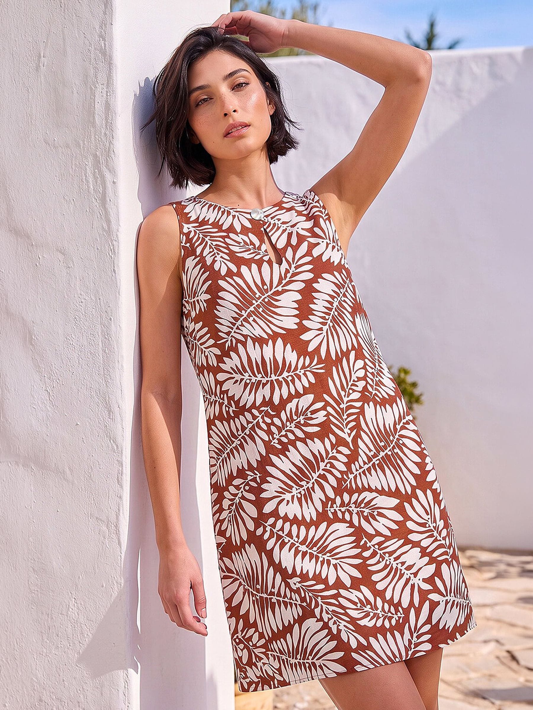 Roman Women's Brown Button Shift Dress