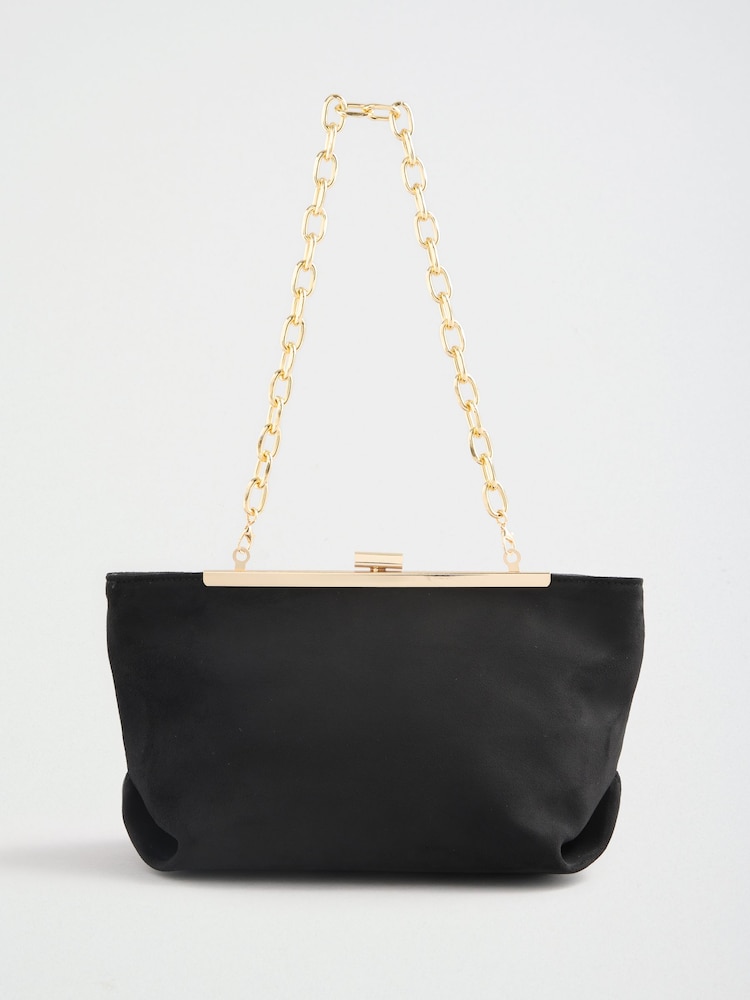 Lipsy Black Suedette Wing Frame Clutch Bag - Image 1 of 4 Lipsy Black Suedette Wing Frame Clutch Bag - Image 1 of 4