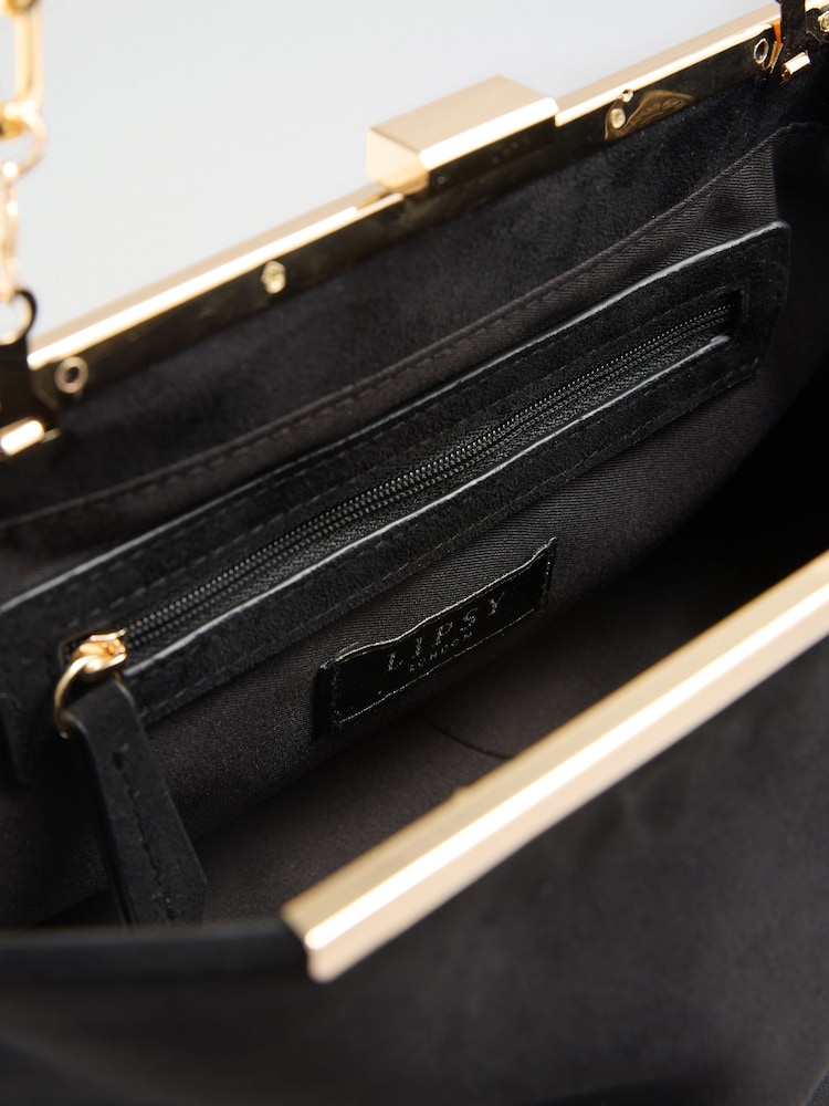 Lipsy Black Suedette Wing Frame Clutch Bag - Image 4 of 4 Lipsy Black Suedette Wing Frame Clutch Bag - Image 4 of 4