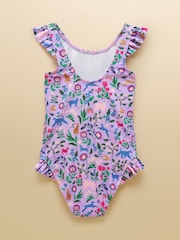 Joules Girls' Splash Lilac Dog Floral Swimming Costume - Image 2 of 4
