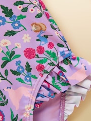 Joules Girls' Splash Lilac Dog Floral Swimming Costume - Image 3 of 4