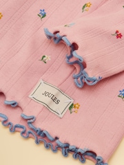 Joules Girls' Odelia Pink Floral Long Sleeve Pointelle Top - Image 3 of 4