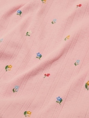 Joules Girls' Odelia Pink Floral Long Sleeve Pointelle Top - Image 4 of 4