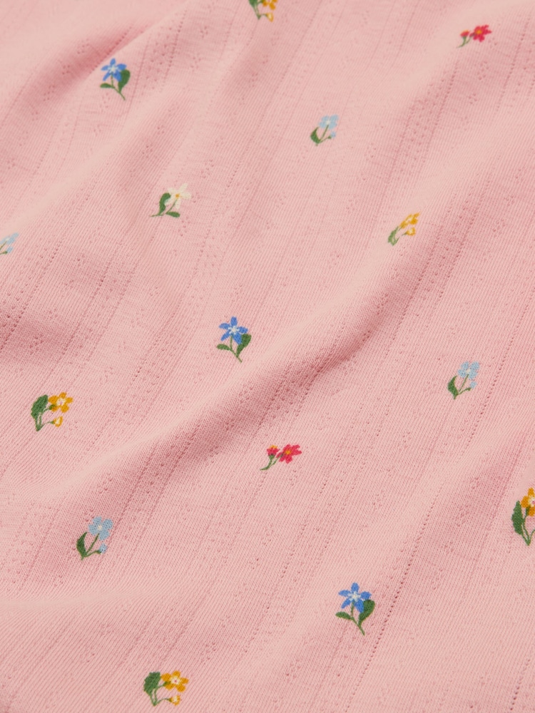 Joules Girls' Odelia Pink Floral Long Sleeve Pointelle Top - Image 4 of 4