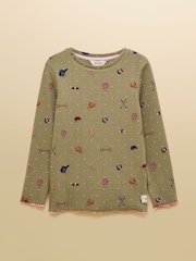 Joules Girls' Odelia Khaki Green Long Sleeve Pointelle Top - Image 1 of 4