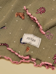 Joules Girls' Odelia Khaki Green Long Sleeve Pointelle Top - Image 3 of 4
