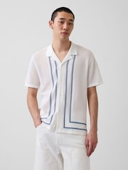 Gap White Stripe Collar Knitted Shirt - Image 1 of 4