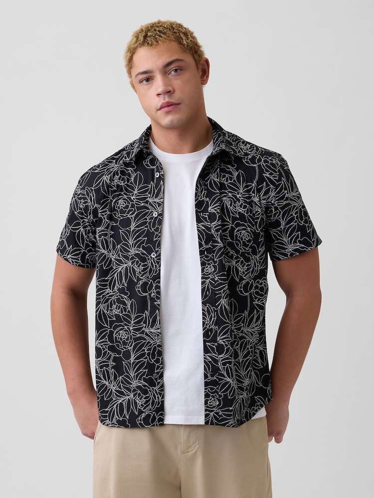Gap Black Floral Stretch Poplin Shirt - Image 1 of 5