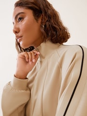 Friends Like These Stone Studio Premium Scuba Side Stripe Zip Through Funnel Neck Jacket - Image 2 of 5