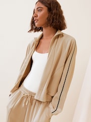 Friends Like These Stone Studio Premium Scuba Side Stripe Zip Through Funnel Neck Jacket - Image 3 of 5