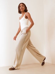 Friends Like These Stone Studio Premium Scuba Side Stripe Wide Leg Joggers - Image 4 of 6