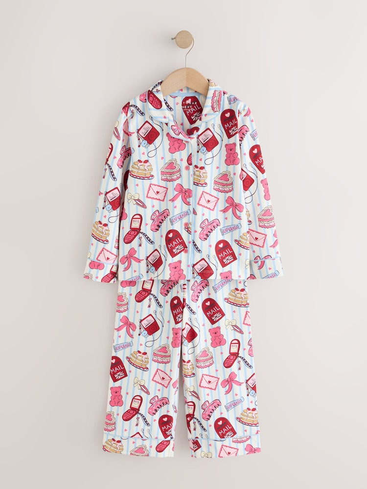 Pink/White Jersey Button Through Pyjamas (3-16yrs) - Image 1 of 4