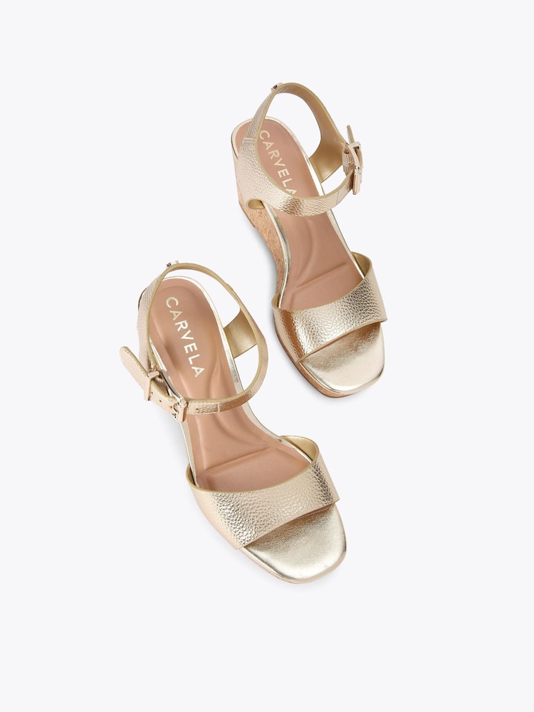 Carvela Gold Sadie Wedge Wide Fit Flip Flop Sandals - Image 2 of 5 Carvela Gold Sadie Wedge Wide Fit Flip Flop Sandals - Image 2 of 5