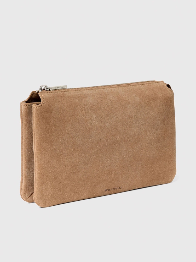 Whistles Nude Elita Suede Pouch Clutch - Image 1 of 5