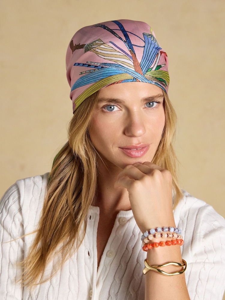 Joules Elsie Multi Bright Umbrella 100% Silk Square Scarf - Image 2 of 6 Joules Elsie Multi Bright Umbrella 100% Silk Square Scarf - Image 2 of 6
