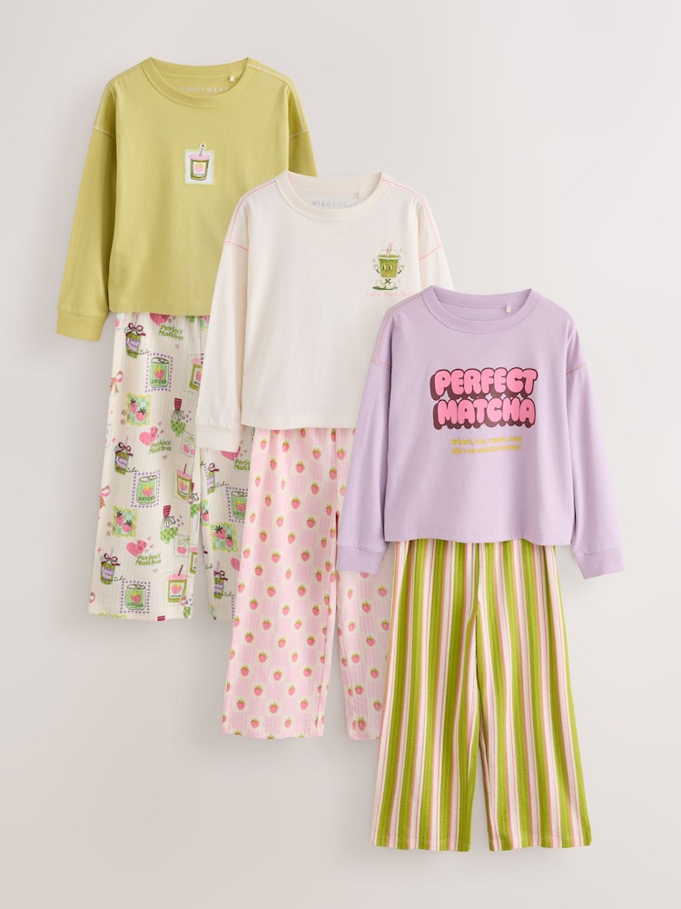 Pink/Green Matcha - Lot de 3 pyjamas longs larges (3-16ans) - Image 1 de 8 Pink/Green Matcha - Lot de 3 pyjamas longs larges (3-16ans) - Image 1 de 8