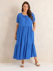 Evans Blue Woven Boho Dress - Image 1 of 5