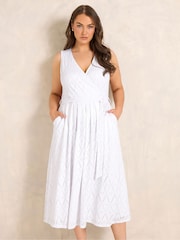 Evans White Broidery Wrap Dress - Image 1 of 2