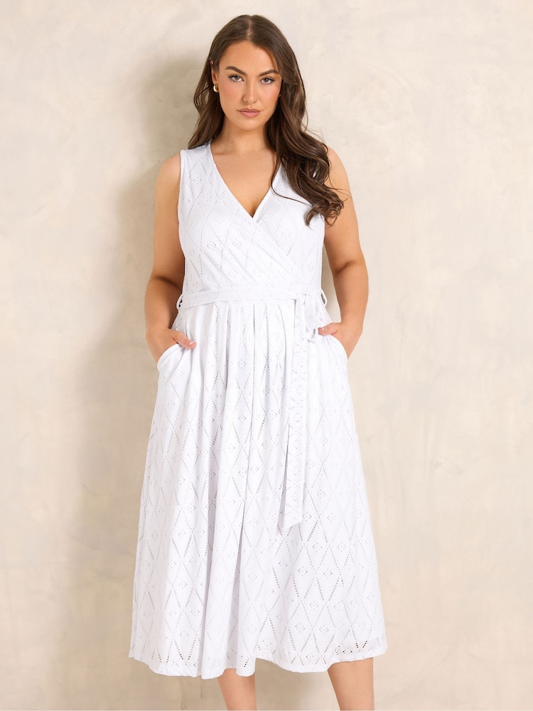 Evans White Broidery Wrap Dress - Image 1 of 2