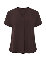 Evans Brown Short Sleeve Notch Neck Top - Image 2 of 2