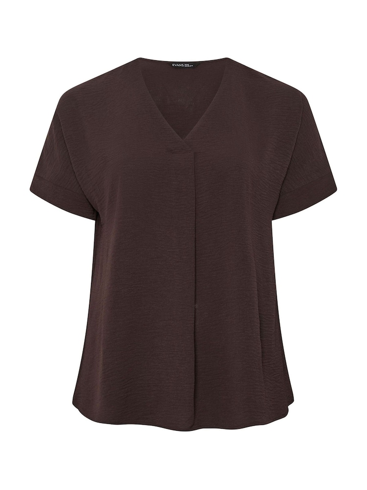 Evans Brown Short Sleeve Notch Neck Top - Image 2 of 2