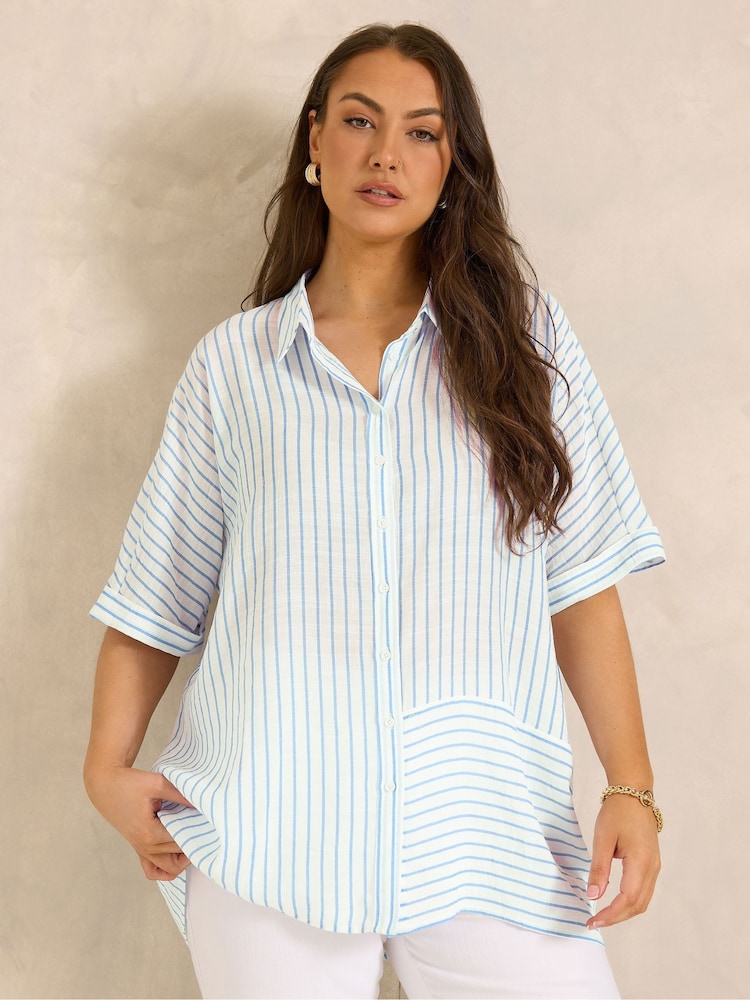 Evans White Grown On Sleeve Cut About Stripe Shirt - Image 1 of 6 Evans White Grown On Sleeve Cut About Stripe Shirt - Image 1 of 6
