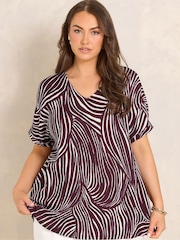 Evans Red Crinkle Jersey V-Neck Top - Image 1 of 4