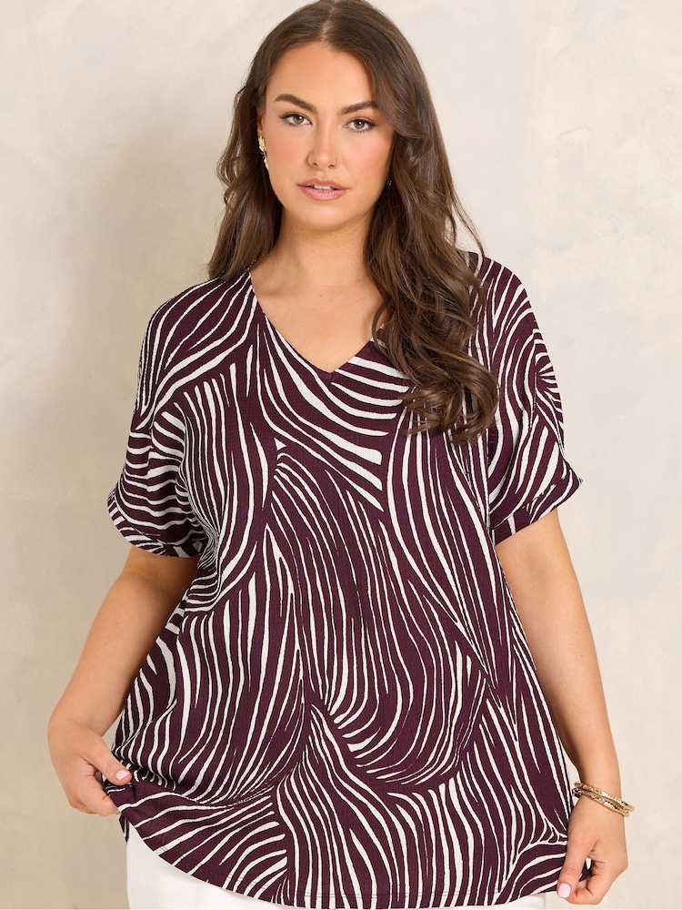 Evans Red Crinkle Jersey V-Neck Top - Image 1 of 4 Evans Red Crinkle Jersey V-Neck Top - Image 1 of 4