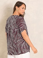 Evans Red Crinkle Jersey V-Neck Top - Image 2 of 4