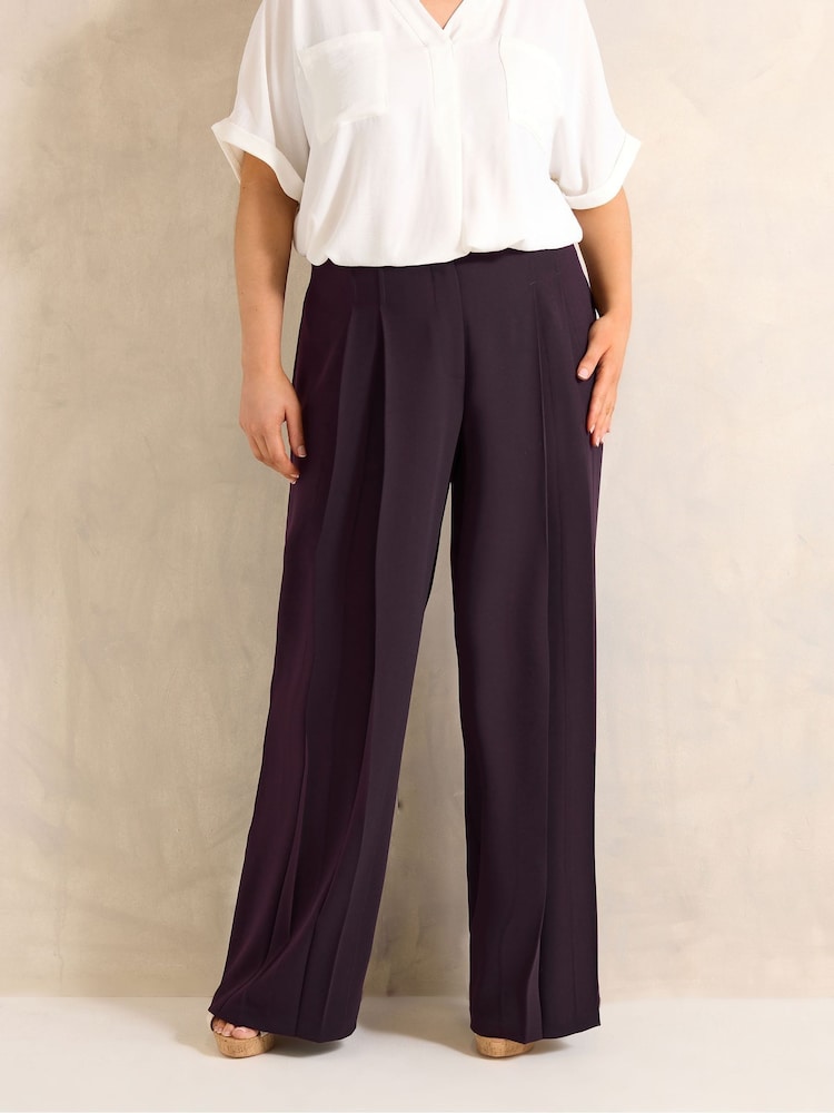 Evans Purple Crepe Pleated Trousers - Image 1 of 5 Evans Purple Crepe Pleated Trousers - Image 1 of 5