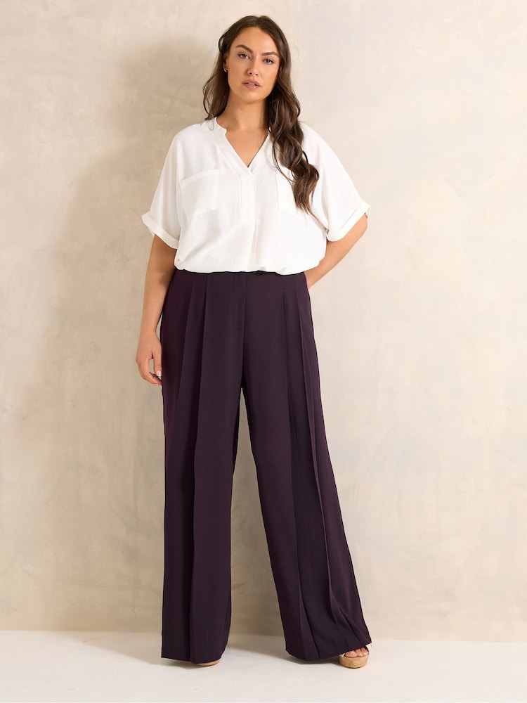 Evans Purple Crepe Pleated Trousers - Image 2 of 5 Evans Purple Crepe Pleated Trousers - Image 2 of 5