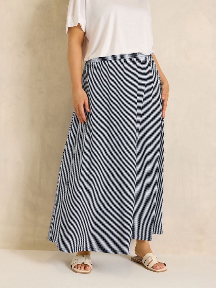 Evans Black Striped Jersey Pocket Midaxi Skirt - Image 1 of 5 Evans Black Striped Jersey Pocket Midaxi Skirt - Image 1 of 5
